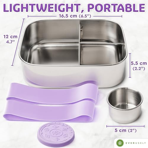 Stainless Steel Bento Box + Condiment Container (Lavender / 27oz / 800ml)