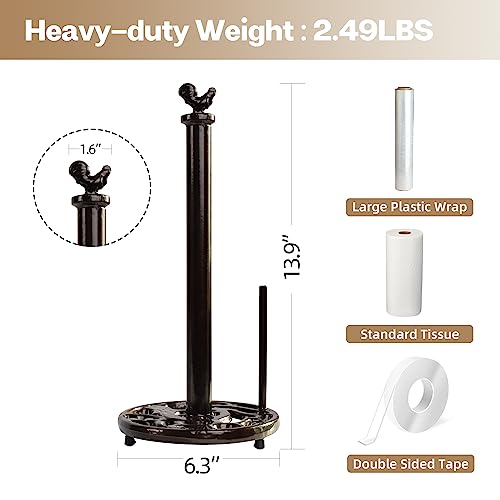 Cast Iron Rooster Paper Towel Holder for Kitchen Countertop (Coffee Gold-rooster)