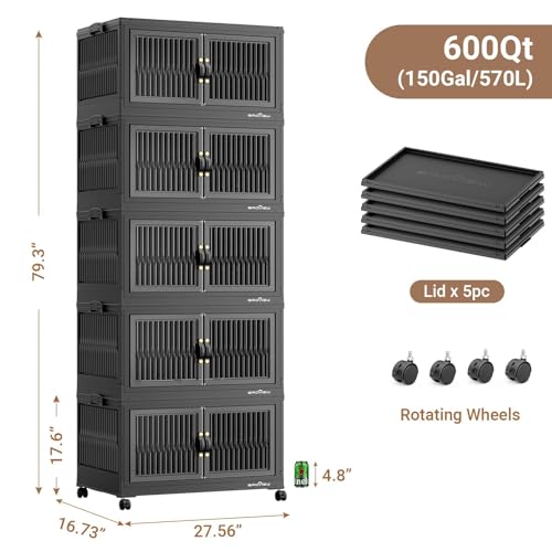 600Qt Stackable Storage Bins with 5 Lids (5 Count)