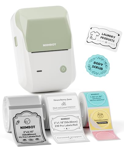 B1 Label Maker Machine with 3 Roll Tapes (Green / Printer+ 3 Tapes)