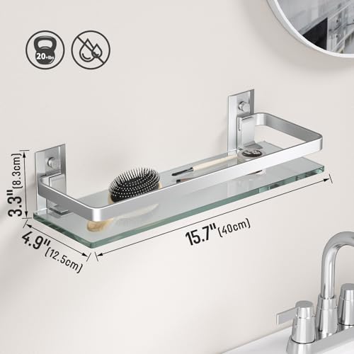 Clear Tempered Glass Wall Shelf (Silver / Single Shelf)