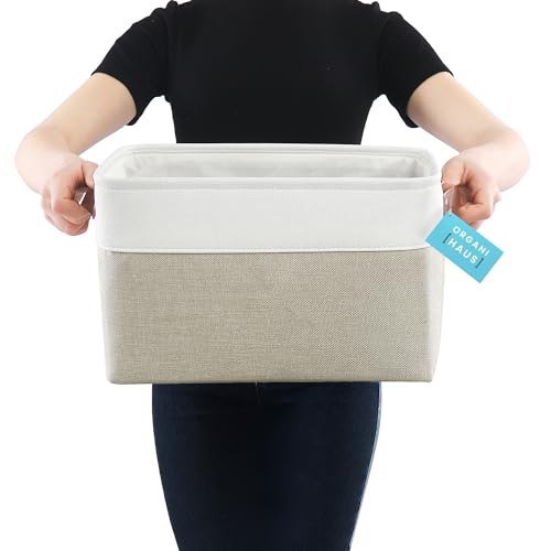 15x11in Canvas Storage Baskets 3 Pack (Beige / Off-White / Large - 3pc)