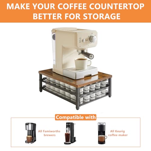2 Tier Coffee Pod Drawer Holder for K Cup (70 Pods K Cup / Rustic Brown)