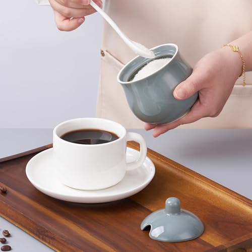 7 OZ Ceramic Sugar Bowl with Lid and Spoon