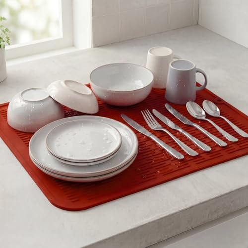 Silicone Dish Drying Mat for Multiple Usage (Red / 18"L x 16"W)