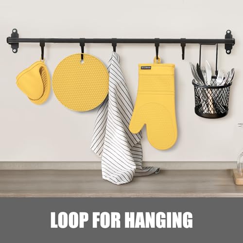 Silicone Oven Mitts and Pot Holders Sets (Yellow)