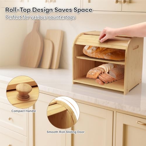 Bamboo Bread Box for Kitchen Countertop