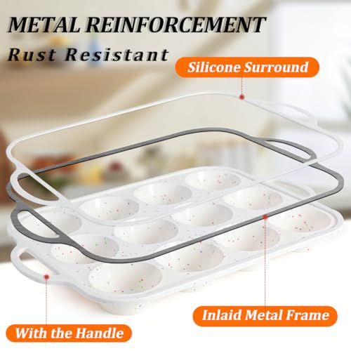 Silicone Muffin Pans for Baking with Metal Framed (Creamy Confetti / 12-Cup Regular)