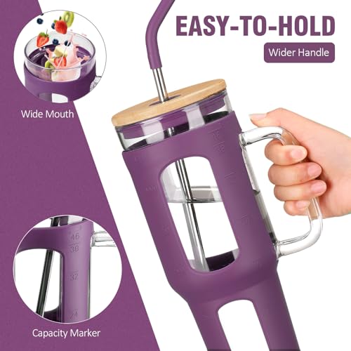 Glass Tumbler with Lid and Straw (Dark Purple / 46 Ounces)
