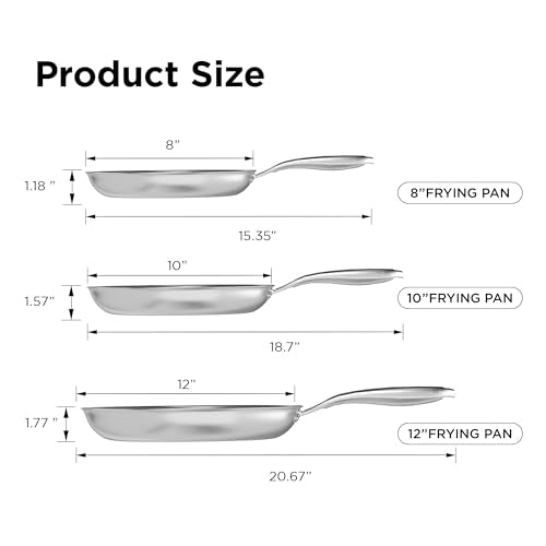 3pc Hybrid Nonstick Frying Pans Set (Silver / 8 10 12 Inch)