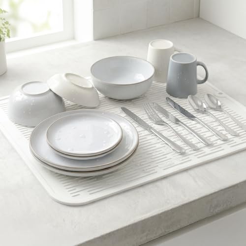 Silicone Dish Drying Mat for Multiple Usage (White / 18"L x 16"W)