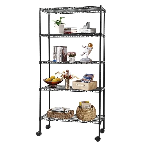 Adjustable 5 Tier Metal Shelf with Wheels (5 Count)