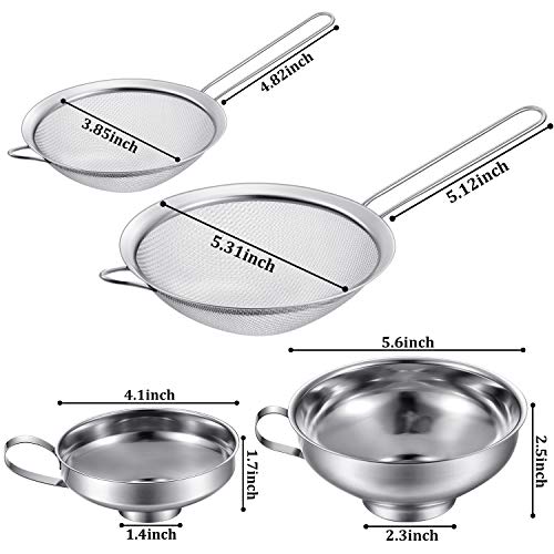 4 Pcs Stainless Steel Canning Funnels with Fine Mesh Strainer (4 Count)