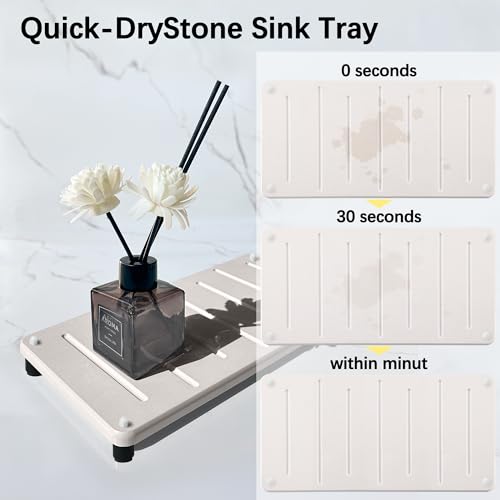 2PCS Water Absorbing Stone Drying Mat for Bathroom Sink & Kitchen Counter Organizer (2 Count)