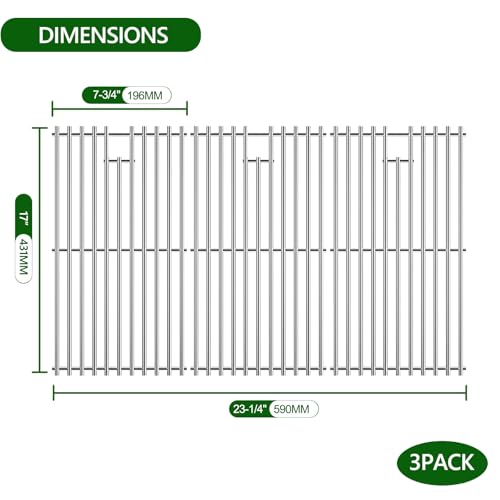 17" Stainless Steel Cooking Grates for Charbroil Commercial Infrared 3 Burner 463355220 463242516 463242515 466242615 463243016 (17" D x 23.1" W)