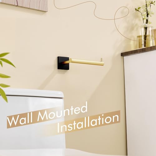 Toilet Paper Holder Black with Gold Toilet Roll Holder Hold Mega Rolls Kitchen Bathroom Tissue Paper Dispenser Stainless Steel (Black Gold / Horizontal)