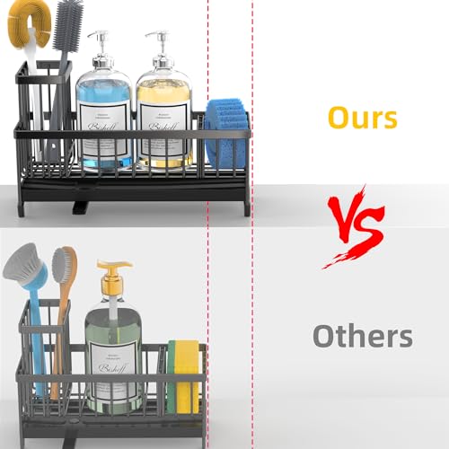 Extra Large Sponge Holder for Kitchen Sink Organizer Caddy (Black)