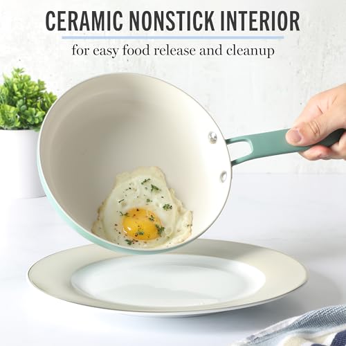 Emmeline Premium Nonstick PFA Free Ceramic Interior 12 Piece Heavy Gauge Enamel Aluminum Pots and Pans Cookware Set (12-Piece Cookware Set / Teal)