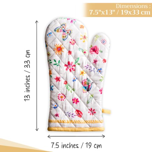 Maison d'Hermine Oven Gloves 100% Cotton Oven Mitt (034 - Happy Florals - Sweety / 7.5" x 13" (Oven Mitt))