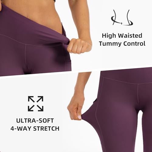 Butt Lifting High Waist Leggings for Women Buttery Soft Yoga Pants with Pockets Moisture (X-Large / Maroon)