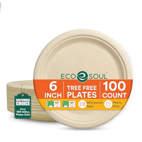 6 Inch Disposable Bagasse Paper Plates (6" [Natural])
