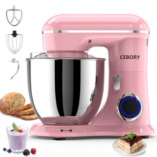 3-IN-1 Electric Stand Mixer, 6.5QT Bowl 660W 10-Speed Kitchen Mixer, Household Food Mixers include Dough Hook, Beater and Whisk, Bread Cake Mixer for Baking and Most Home Cooks, Pink (Pink)