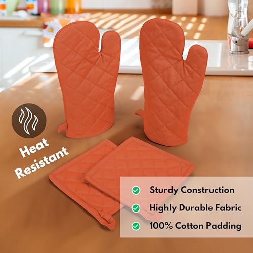 4 Piece Set 2 Oven Mitts & 2 Potholders (Orange)