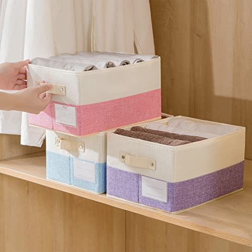 Fodable Storage Bins for Closet [3 (Blue&Cream / Medium(3-Pack))