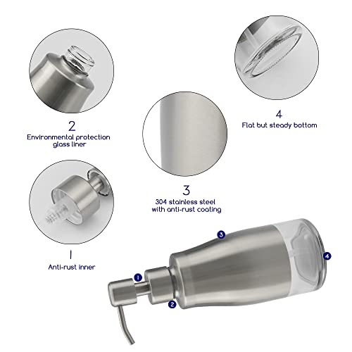 Kitchen Soap Dispenser with Silicone Tray & Stickers 11 OZ (Brushed Nickel 2 & Tray)