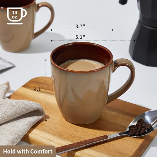 Coffee Mug 14oz (Brown Yellow / 4 Count (Pack of 1))