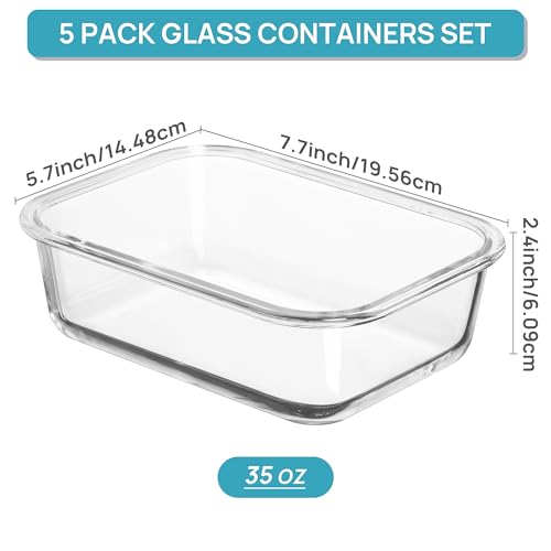 5 Pack 35oz Glass Food Storage Containers with Lids (Pink / 35oz)