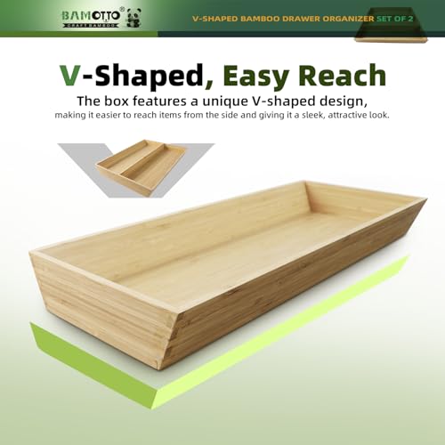 Long V Shaped Bamboo Drawer Organizer Set of 2 (Bamboo (V-Shaped 2 Piece Set - S) / 19.6" L x 20.2" W x 2.1" H)