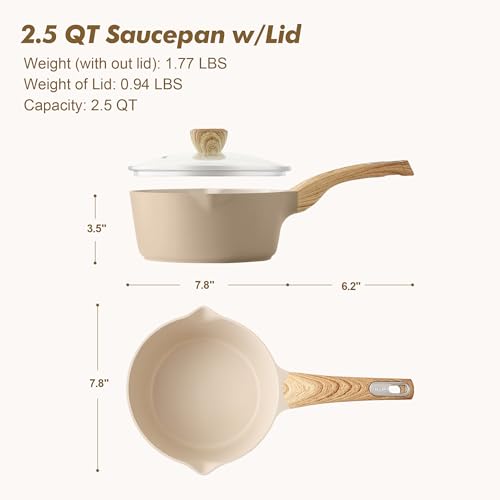 Ceramic Nonstick Sauce Pan with Lid (Ceramic Taupe / 2.5 Quarts)