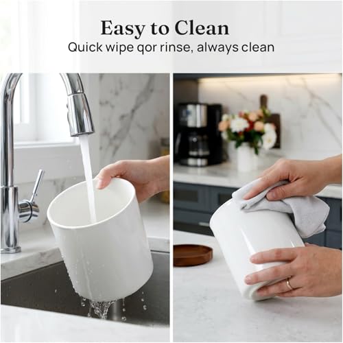 Ceramic Rotating Utensil Holder for Countertop Kitchen Organizer White (White)