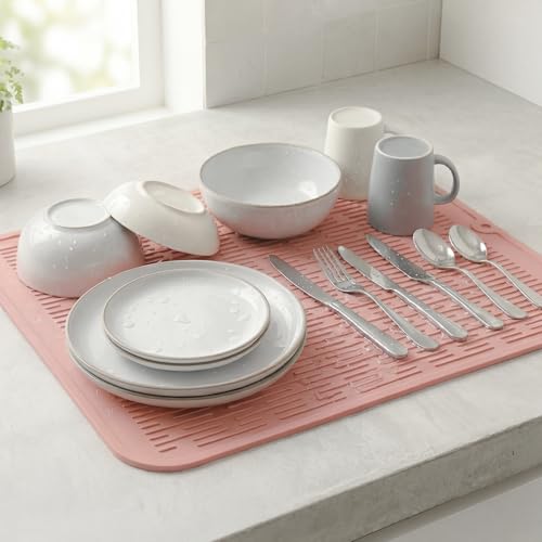 Silicone Dish Drying Mat for Multiple Usage (Pink / 18"L x 16"W)