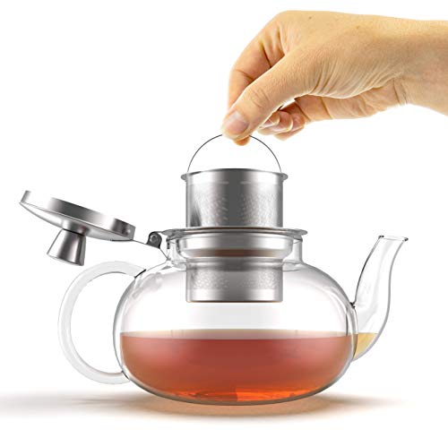 Glass Teapot Stovetop Compatible Kettle with Stainless Steel Removable Infuser (27 Ounce)