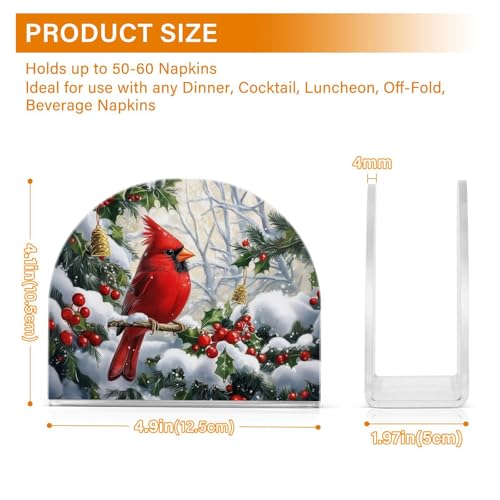 Red Cardinal Christmas Napkin Holder for Table Paper Napkins Holder Acrylic Tissue Dispenser Kitchen Dining Room Bathroom Party Car Decor (NH070 / 4.1x4.9x1.97in)