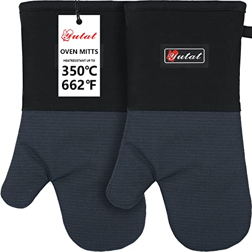 Oven Gloves Oven Mitts Heat Resistant 550 Degrees (2PCS‑14"L x 7.5"W/BLUE‑Aramid Fabric)