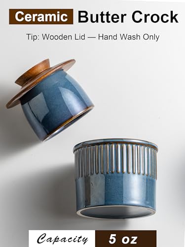 Ceramic Butter Dish with Lid (Blue / Stripe-3.94"dia)