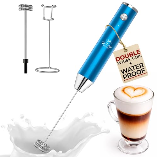 Rechargeable Milk Frother Handheld (Lux Metallic Blue / Rechargeable Z1 Motor Max)