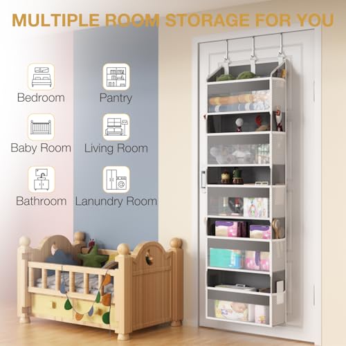Over the Door Organizer with 5 Front & 10 MeshSide Pockets (Grey)