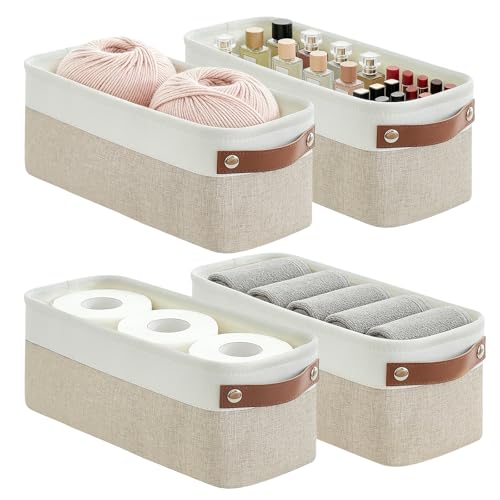 Small Fabric Storage Baskets (Beige / Off-White / Narrow-15"x6"x5")