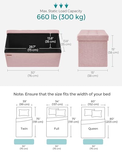 30 Inches Folding Storage Ottoman Bench (Jelly Pink / 15"D x 30"W x 15"H (without Flipping Lid))