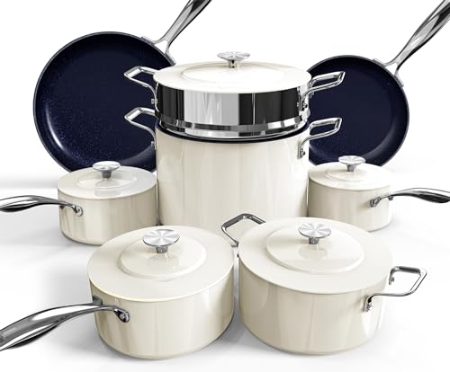 Lux 13pc Forged Lightweight Nonstick Ceramic Cookware Set (Oyster)
