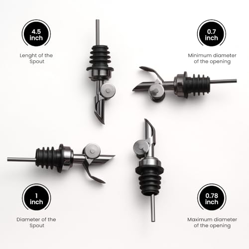 Pack of 4 Premium Liquor Pour Spout Made of Stainless Steel with Automatic Anti (Black / Set of 4)