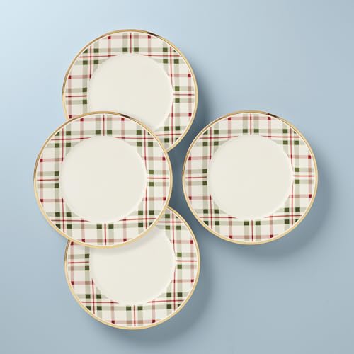 Holiday Plaid Porcelain Christmas Dinner Plate Set for 4 (Dinner Plates, Set of 4)