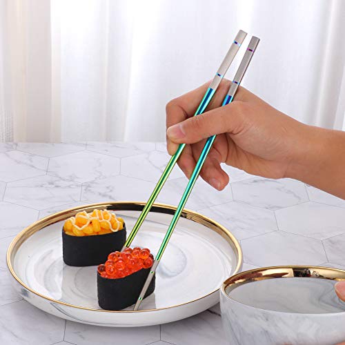 5 Pair Stainless Steel Metal Reusable Rainbow Chinese Square Chopsticks (nice rainbow)