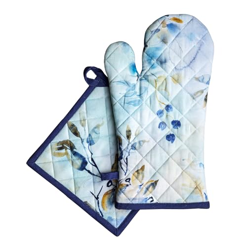 100% Cotton Oven Mitt & Pot Holder Set (046 - Lazy Summer Days / 7.5" x 13" & 8" x 8" (Oven Mitt & Pot Holder))