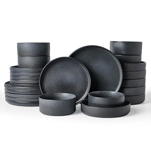 Star Stoneware Dinnerware Sets with Pasta Bowls (Matte Dark Charcoal)