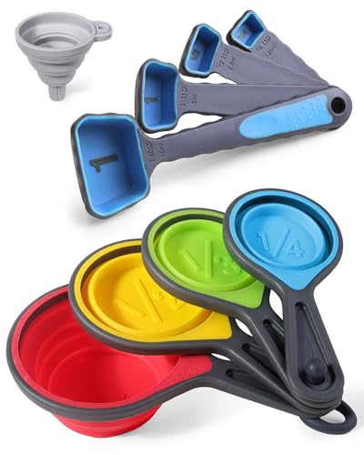 Collapsible Measuring Cups and Spoons Set with Funnel (Blue)